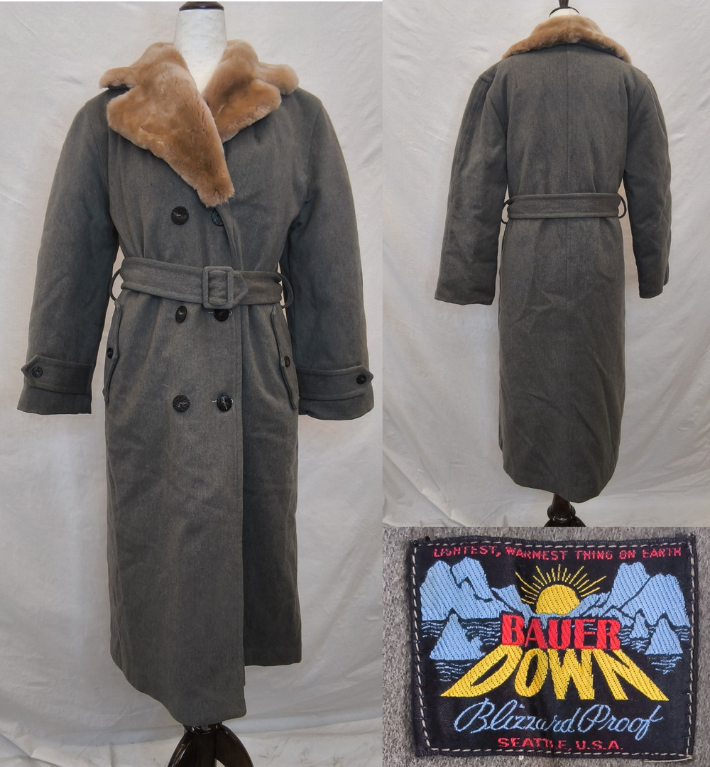 Eddie Bauer Coat 1950s Women's M Gray Wool & Down Blizzard Proof Trench #W5707